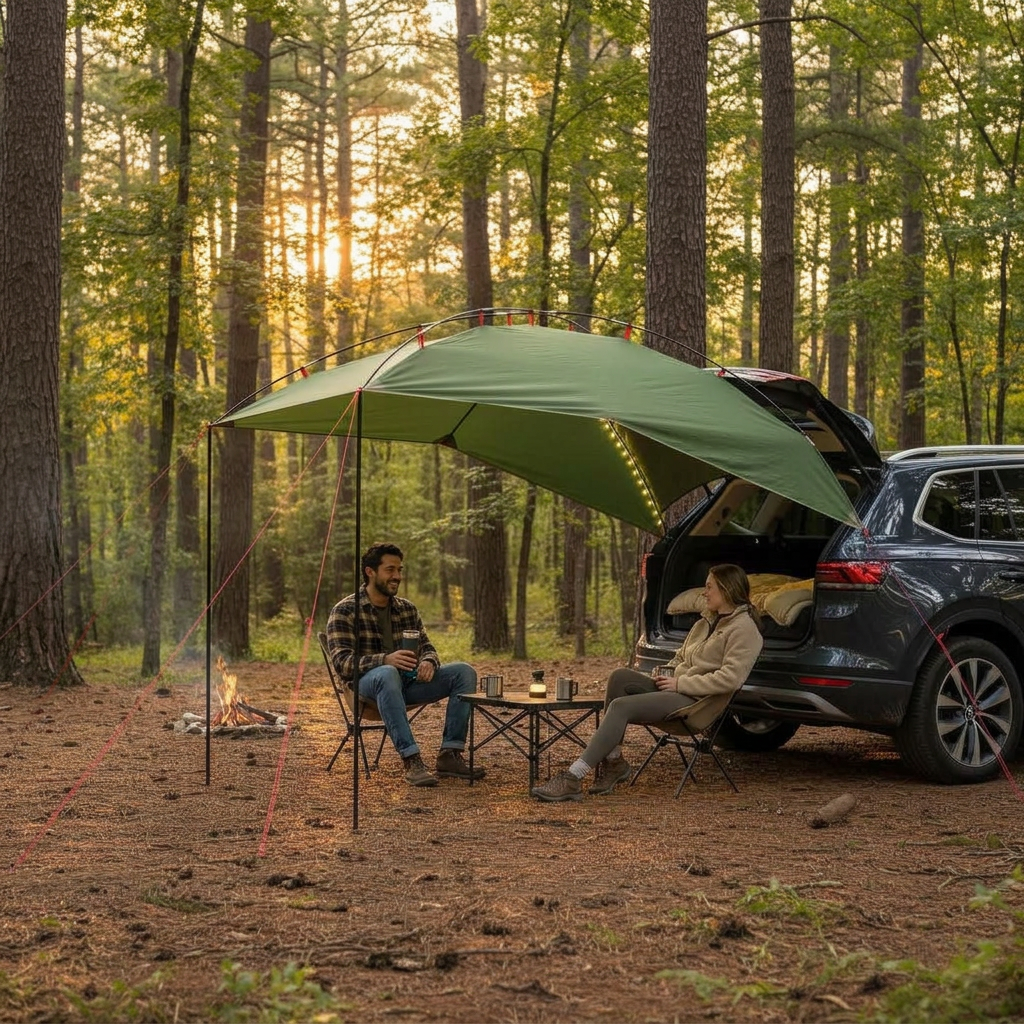 Auvent de voiture Tentwave fixé sur un SUV en forêt
