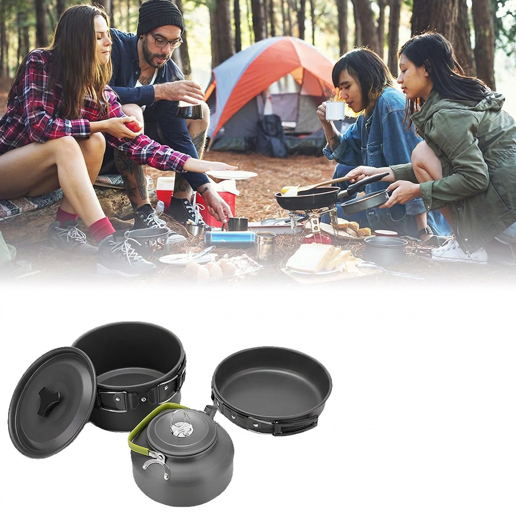 Campeurs cuisinant avec l'ensemble de cuisine de camping Tentwave