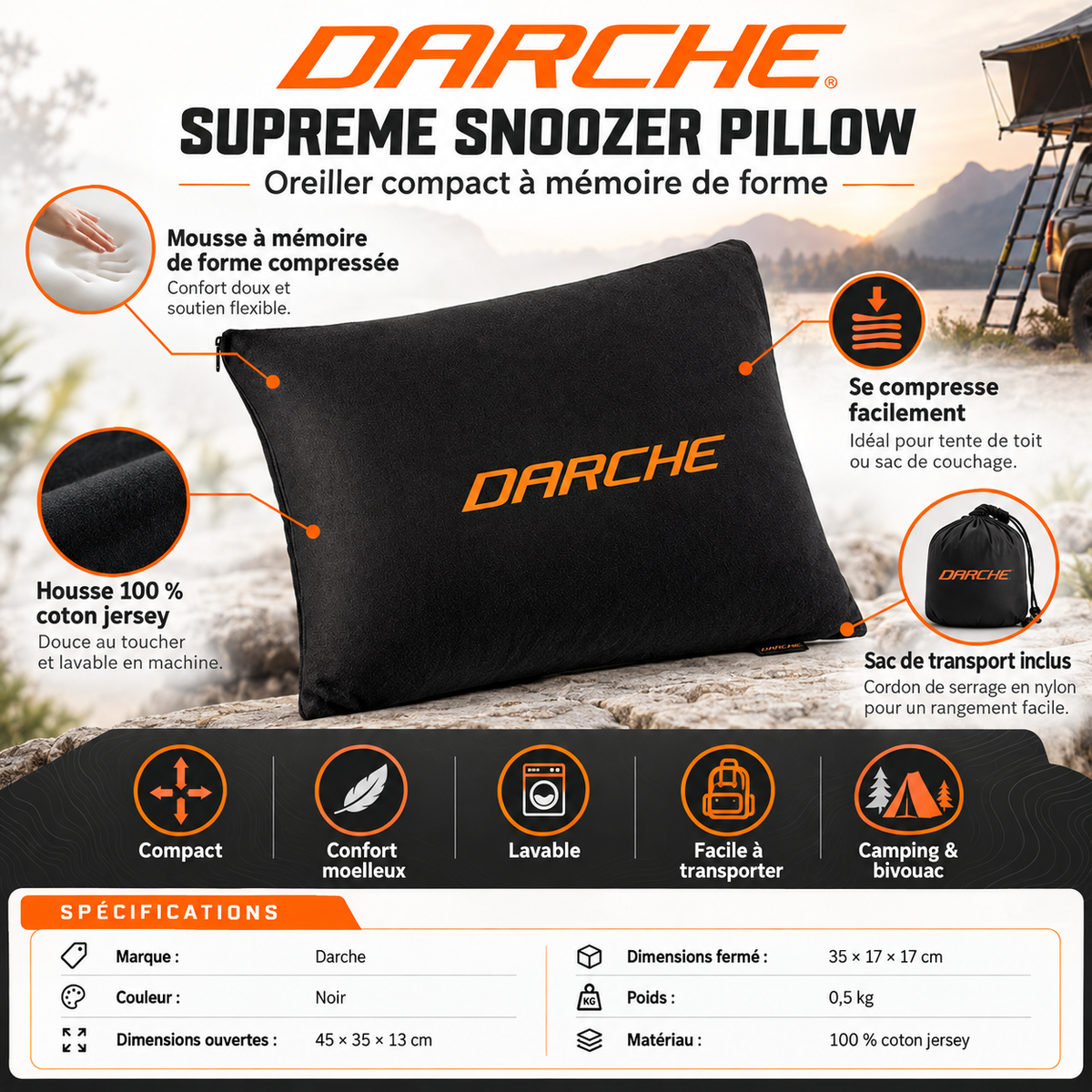 Oreiller Darche Supreme Snoozer à mémoire de forme – vue 2