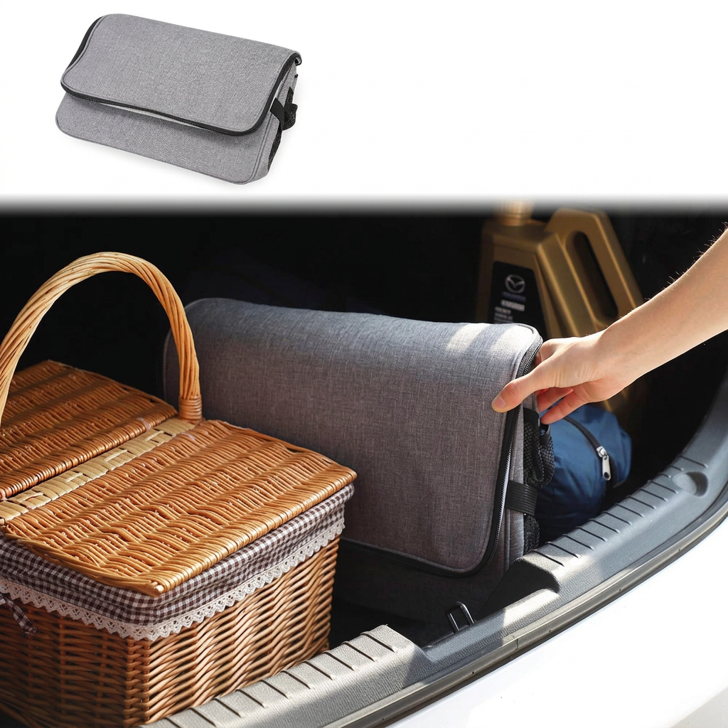 Sac isotherme pliable Tentwave replié à plat dans un coffre