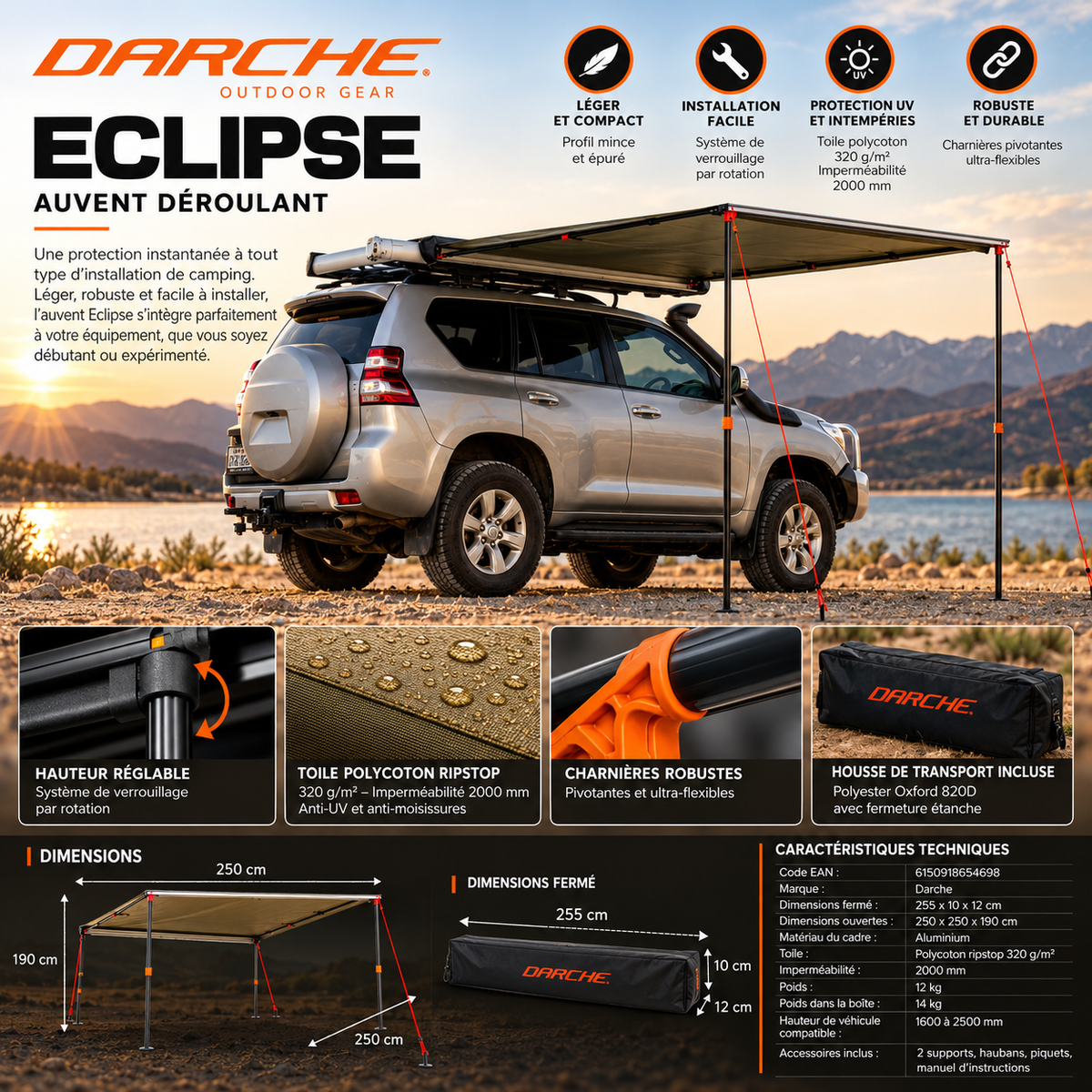 Auvent latéral Darche Eclipse Slimline 250 × 250 – vue 2