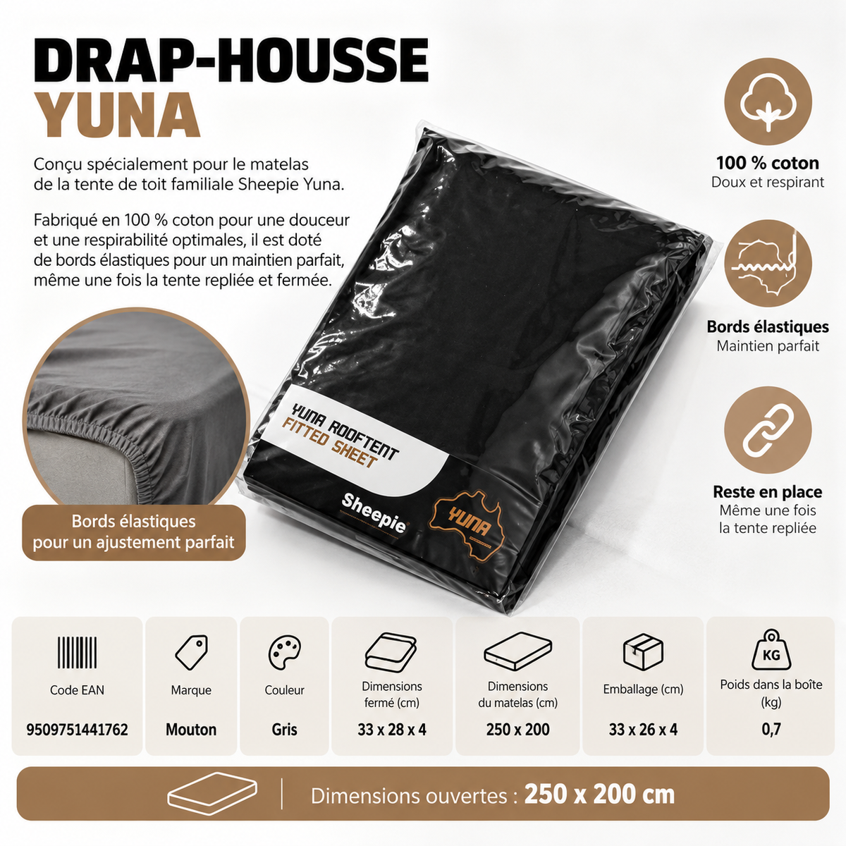 Drap-housse Sheepie pour tente de toit Yuna Family – vue 2