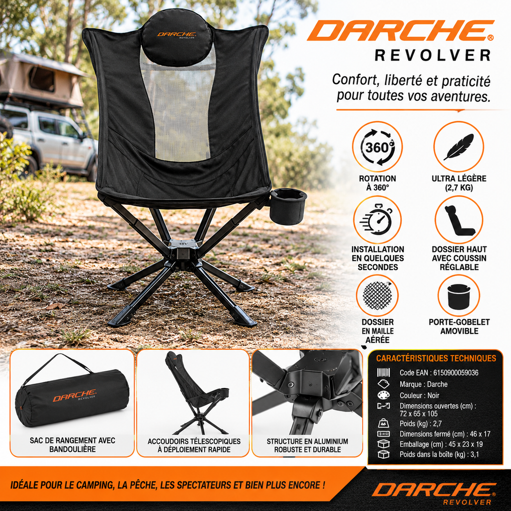 Chaise de camping pivotante Darche Revolver – vue 2