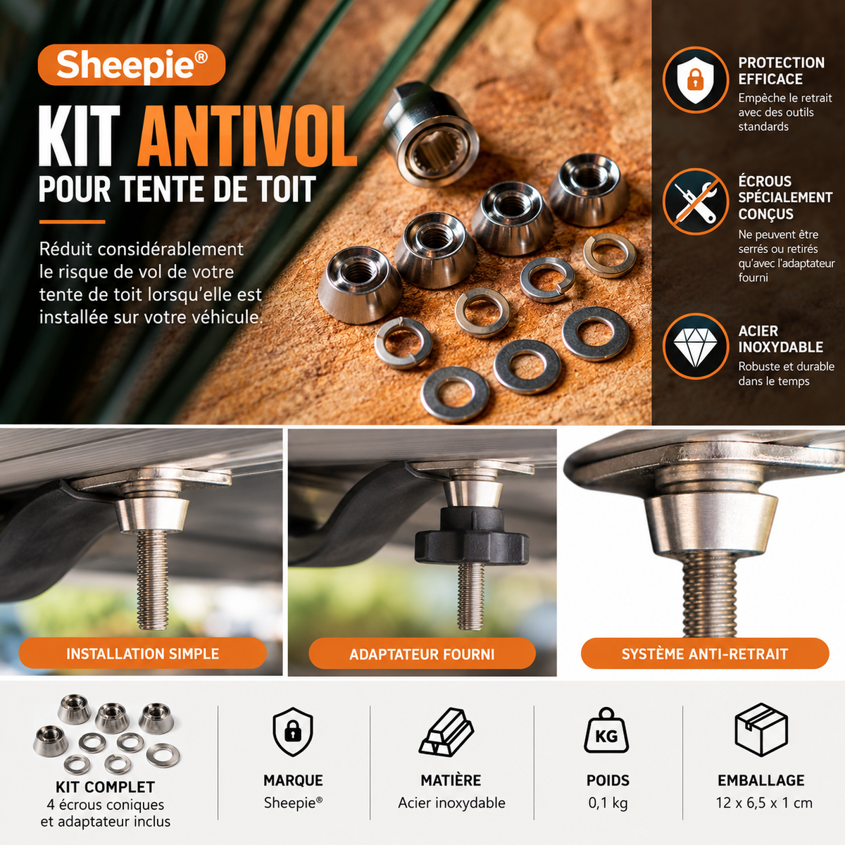 Kit antivol Sheepie M8 pour tente de toit – vue 2