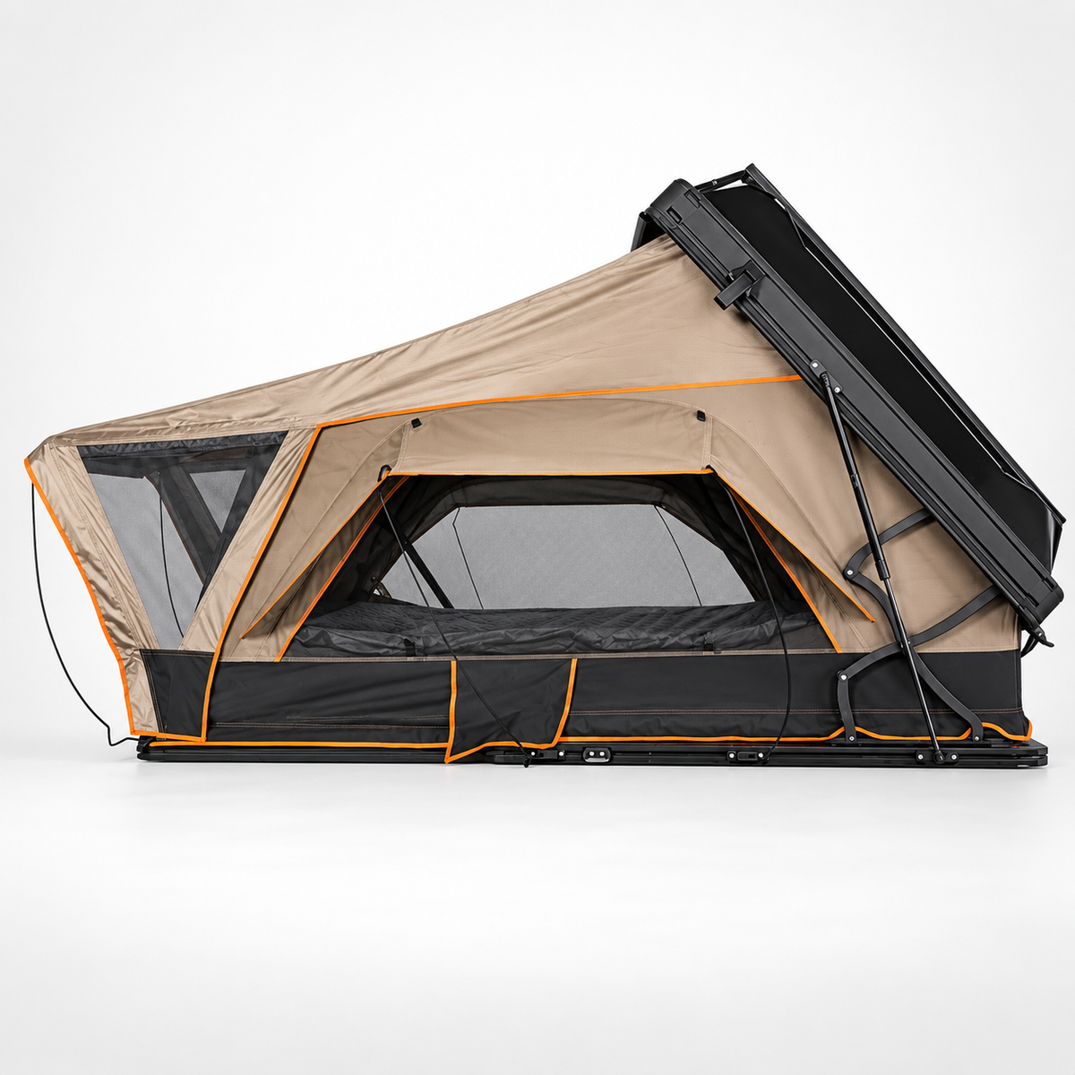 Tente de toit à coque rigide Tentwave Titan ouverte, vue de profil, fond blanc
