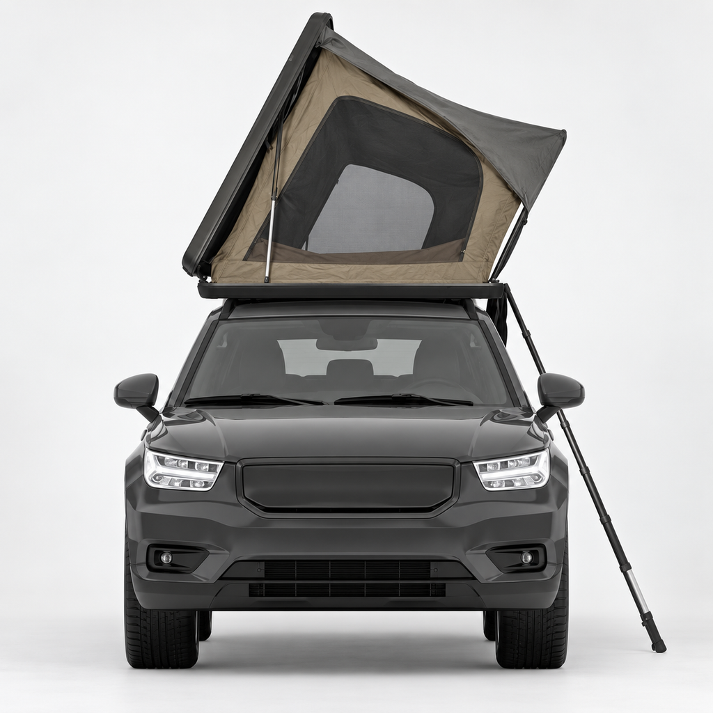 Tente de toit à coque fine Tentwave Aero déployée sur un SUV compact