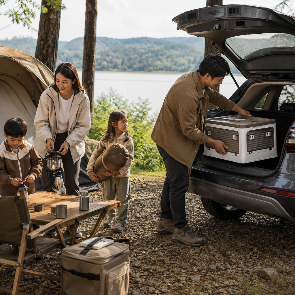 Boîte de rangement pliable Tentwave chargée à l'arrière d'un SUV