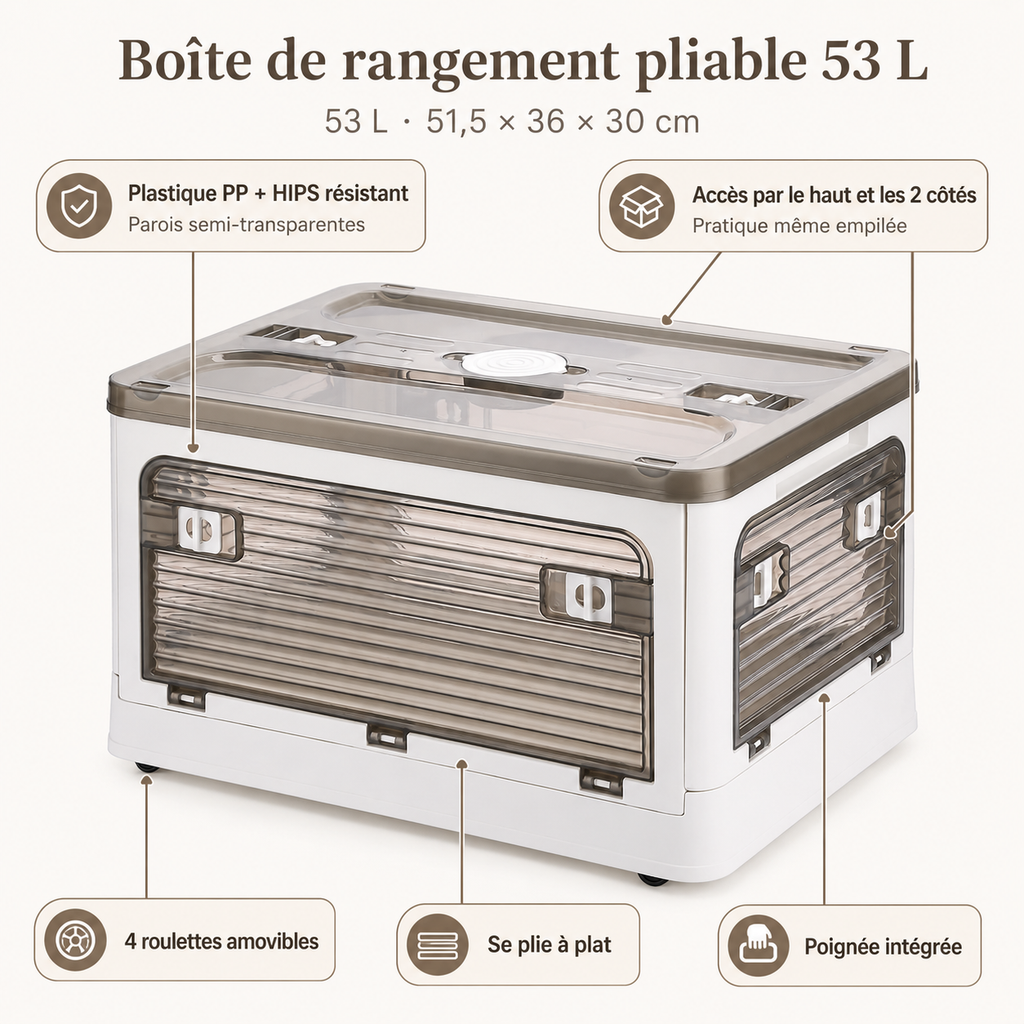 Dimensions de la boîte de rangement pliable Tentwave 53 L