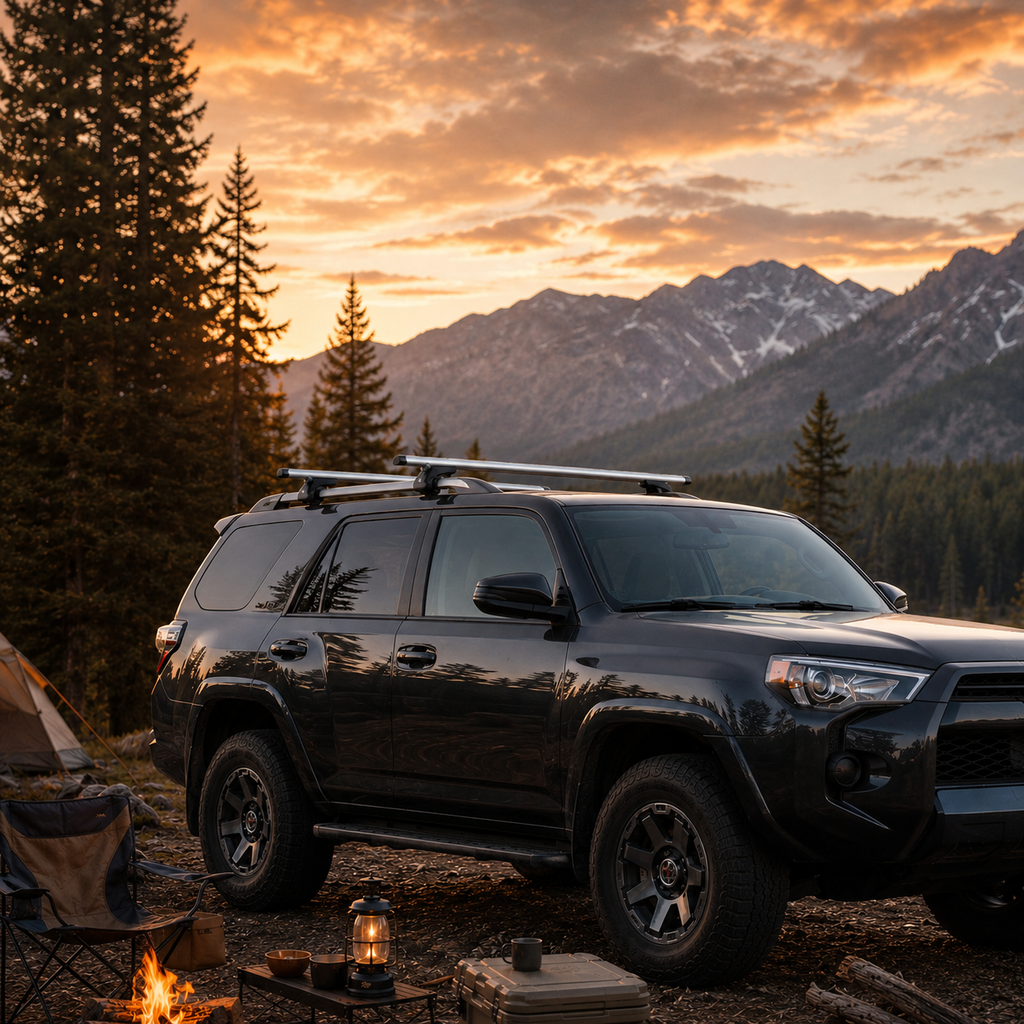 SUV équipé des barres de toit réglables Tentwave en montagne