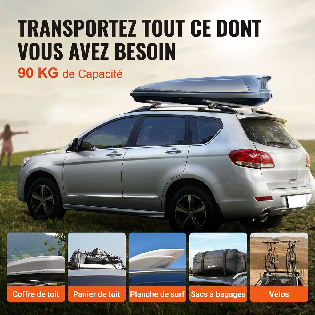 Barres de toit réglables Tentwave avec coffre de toit, capacité 90 kg